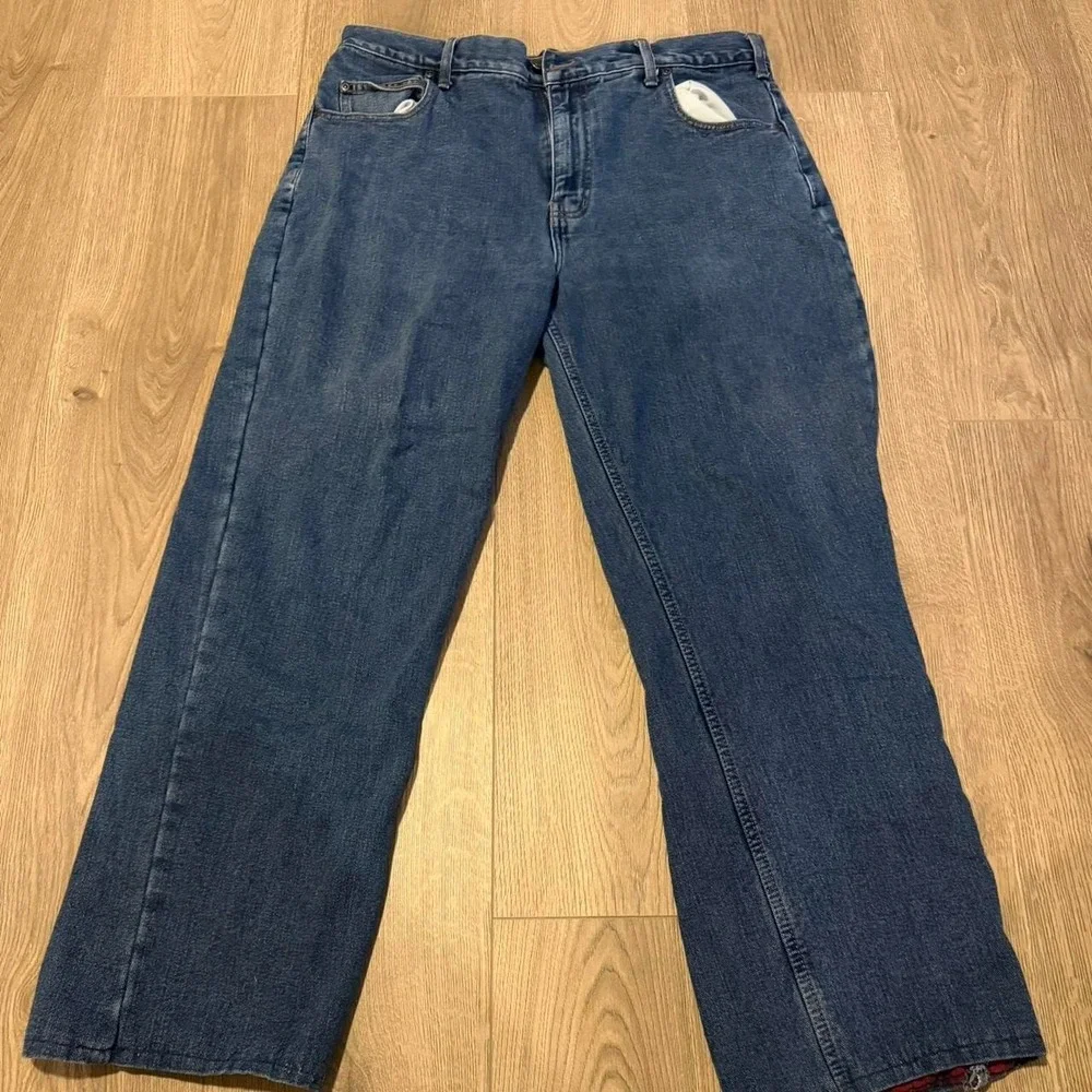 Redhead blue denim jeans with red plaid lining Size 36